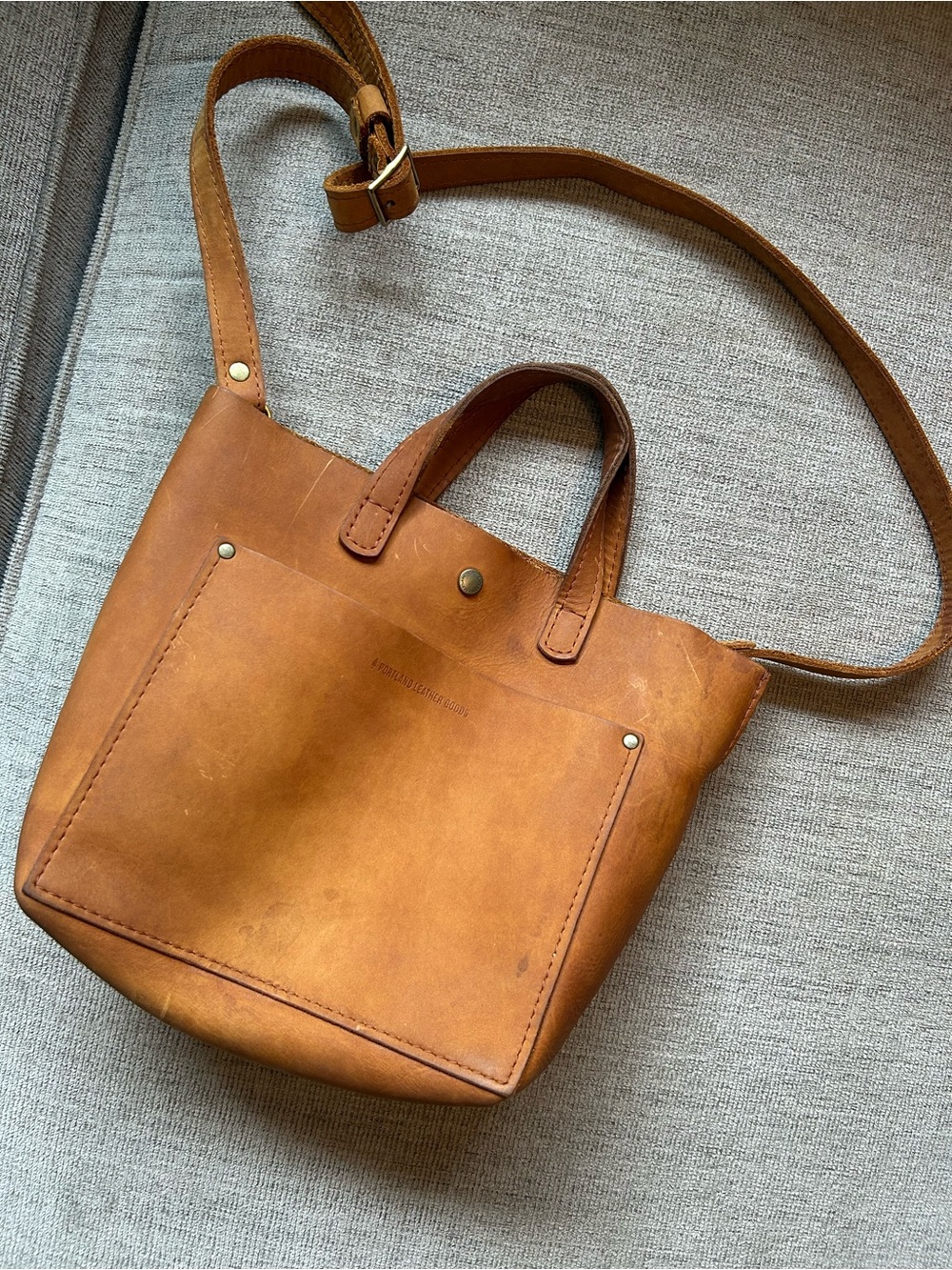 Portland Leather Cognac Leather Mini Tote with Crossbody Strap